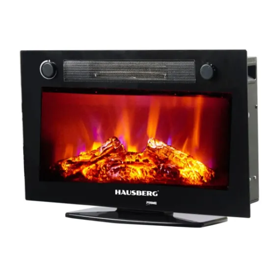 Semineu Electric de Birou HAUSBERG HB-8226NG, 1800W, efect de Flacara, incalzire PTC, Sticla securizata, Telecomanda