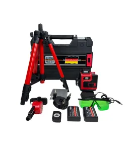 Kit Nivelă Laser 360° German Meister, Laser Verde 4×360°, Trepied + Ochelari + Accesorii, Model Profesional 