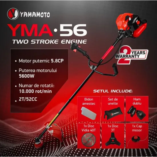 Motocoasa benzina Yamamoto YMA.56 , 2T, 5.8 CP, 10000 rpm