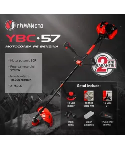 Motocoasa pe benzina Yamamoto YBC-57 6CP, 52CC, 2T