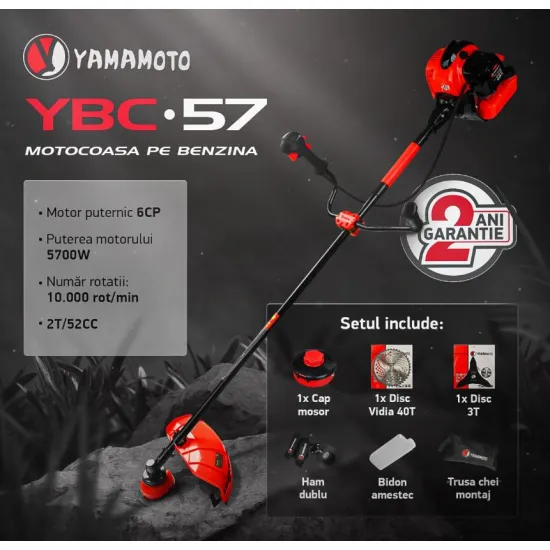 Motocoasa pe benzina Yamamoto YBC-57 6CP, 52CC, 2T