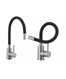 Baterie bucatarie neagra, otel Inoxidabil, pipa flexibila, monocomanda cauciucata, FLEKO FZXI-CD451