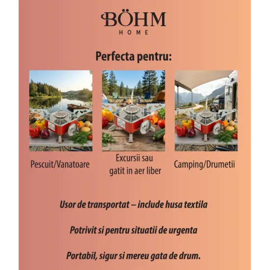 Arzător portabil pătrat BÖHM BG-K-005 Propan/butan