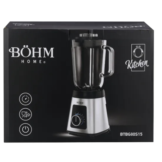 Blender de masa BÖHM Home BTBG80S15, 800 W, 1,5 L, 5 viteze + Pulse, 6 lame
