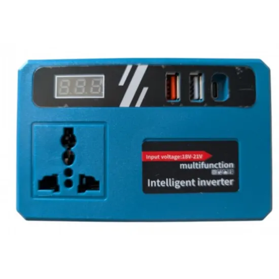 Invertor de Baterie German Meister 18V/21V, 150W, Compatibil Makita, Ieșire 220V AC, 2x USB + USB Type-C, Ecran LCD, Undă Modificată