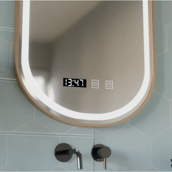 Oglinda LED Ovala, 50x80cm, Roven Senzor MotionGlow Marcello, Sistem Dezaburire, Ceas & Termometru, Dimabila