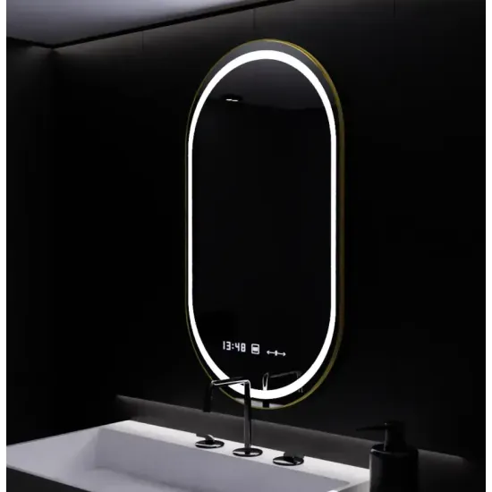 Oglinda LED Ovala, 50x80cm, Roven Senzor MotionGlow Marcello, Sistem Dezaburire, Ceas & Termometru, Dimabila