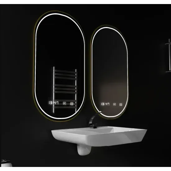 Oglinda LED Ovala, 50x80cm, Roven Senzor MotionGlow Marcello, Sistem Dezaburire, Ceas & Termometru, Dimabila