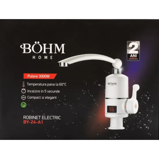 Robinet electric vertical cu pipă rotativă tip L, afișaj digital BÖHM BY-24A-1