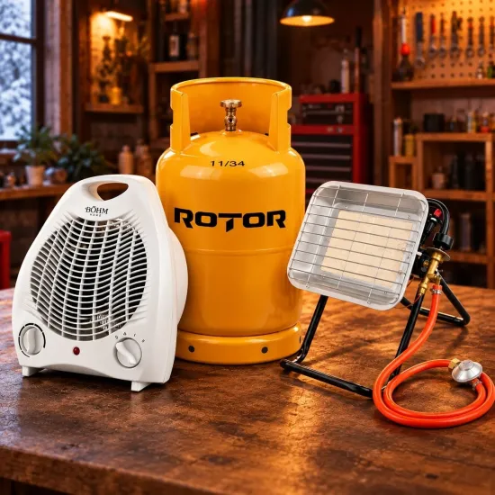 Pachet Incalzitor Gaz GPL Bohm BF-009D-02, 4.5kW, 20-80 m2 + Butelie GPL ROTOR 26L + Aeroterma Bohm BFH-801, 2000W CADOU
