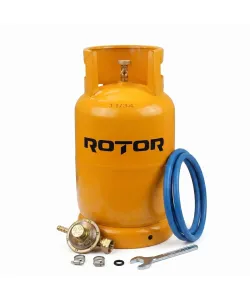 Butelie gaz GPL cu guler Rotor, volum 26l, metal, omologata ISCIR pentru Aragaz, Plita sau Soba, include furtun 2m, ceas regulator, cleme, cheie, garnitura