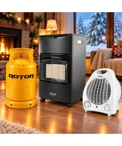 Pachet Soba Gaz GPL Bohm BF-003A, 4.2kW, 3 trepte, 20-80 m2 + Butelie GPL ROTOR 26L + Aeroterma Bohm BFH-801, 2000W CADOU