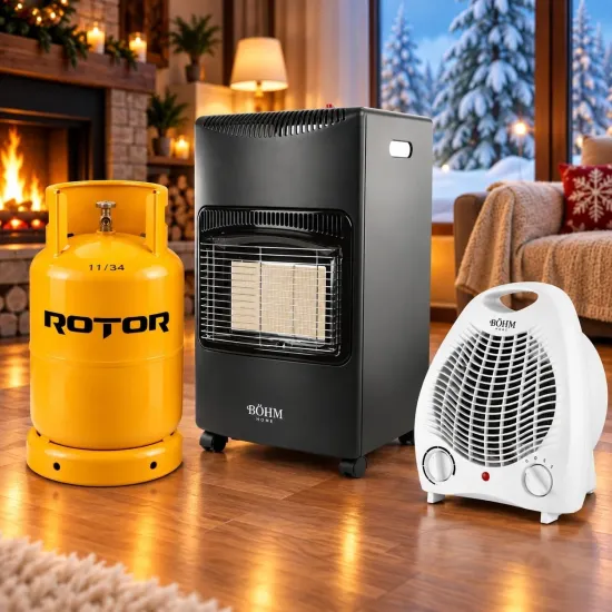 Pachet Soba Gaz GPL Bohm BF-003A, 4.2kW, 3 trepte, 20-80 m2 + Butelie GPL ROTOR 26L + Aeroterma Bohm BFH-801, 2000W CADOU