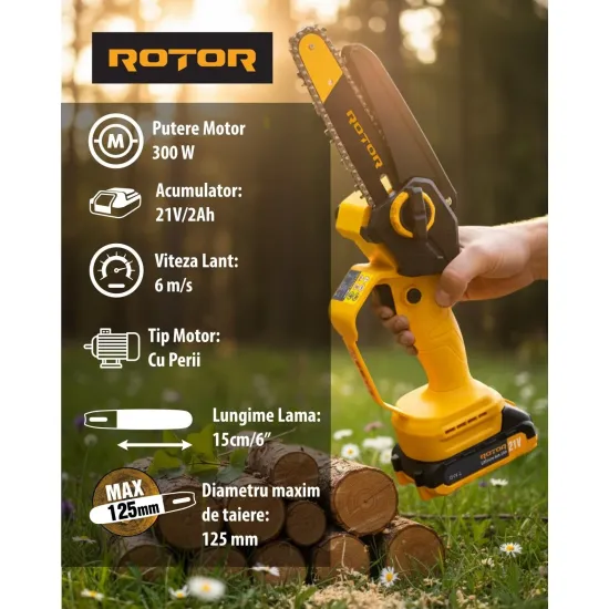 Pachet Gradina ROTOR 21V: Mini Drujba RBS-62 6 inch cu 2 lanturi + Suflanta Aer RS-2000 + Manusi cadou