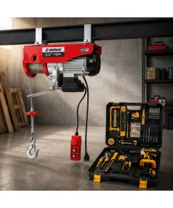 Pachet Troliu Electric Palan Elefant ETP1000, 1000 kg + Set Autofiletanta ROTOR RSET-AP21, 21V, 70 Nm, 40 de piese