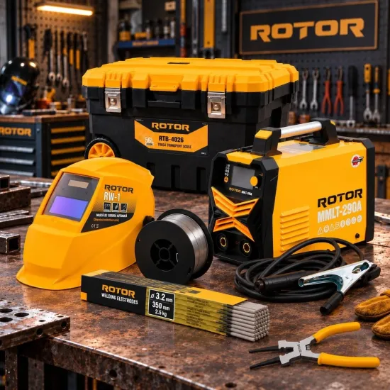 Pachet Aparat Sudura MIG MMA TIG ROTOR MMLT-290A, 290 A + Masca Automata, Consumabile si Troler Scule RTB-4026