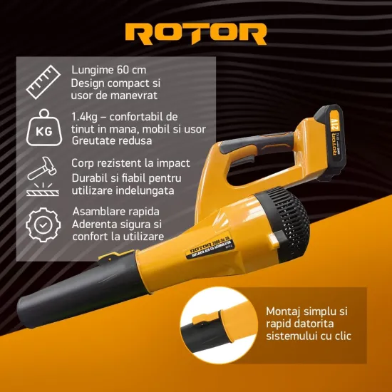 Pachet Gradina ROTOR 21V: Mini Fierastrau RMC-1.5 cu pompita de ulei, 2 lame si 2 lanturi + Suflanta Aer RS-2000