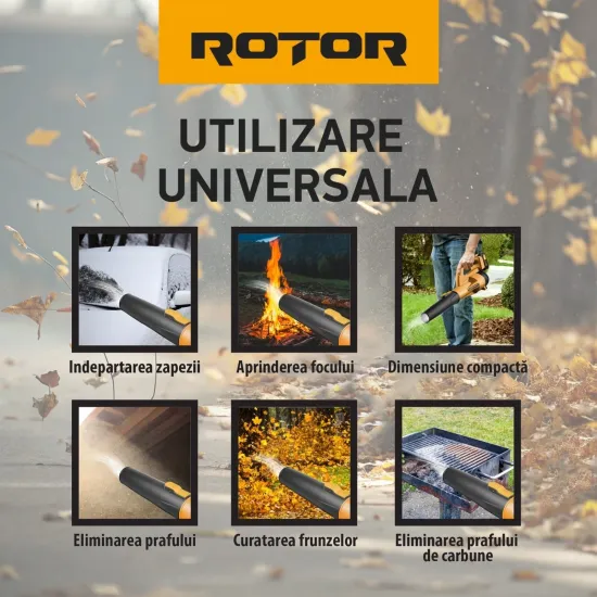 Pachet Gradina ROTOR 21V: Mini Fierastrau RMC-1.5 cu pompita de ulei, 2 lame si 2 lanturi + Suflanta Aer RS-2000