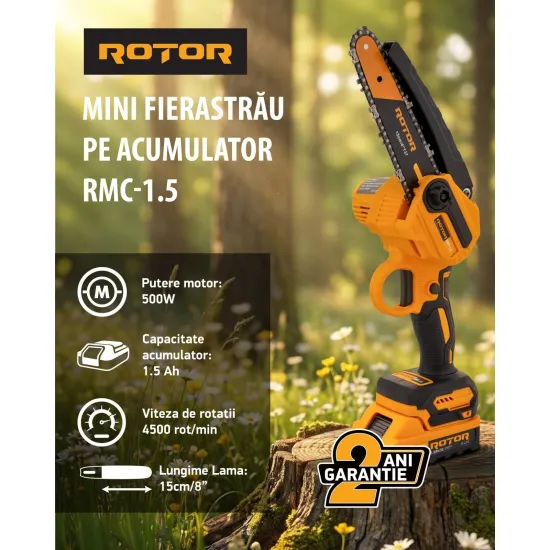 Pachet Gradina ROTOR 21V: Mini Fierastrau RMC-1.5 cu pompita de ulei, 2 lame si 2 lanturi + Suflanta Aer RS-2000