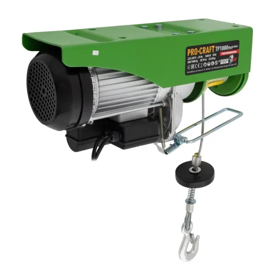 Pachet Troliu Electric Palan ProCraft TP1000, 1000 kg + Set Autofiletanta ROTOR RSET-AP21, 21V, 70 Nm, 40 de piese
