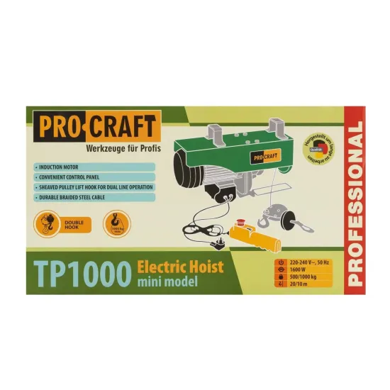 Pachet Troliu Electric Palan ProCraft TP1000, 1000 kg + Set Autofiletanta ROTOR RSET-AP21, 21V, 70 Nm, 40 de piese