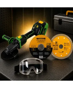 Pachet Polizor Unghiular cu Acumulator PartnerPro PBA-4A, 20V, 125 mm, Brushless + 25 Discuri Taiere Metal + Disc Diamantat + Ochelari de protectie