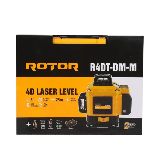Pachet Nivela Laser 4D ROTOR R4DT-DM-M, 16 linii 4x360 grade + Ruleta ROTOR R5-25 de 5 m CADOU
