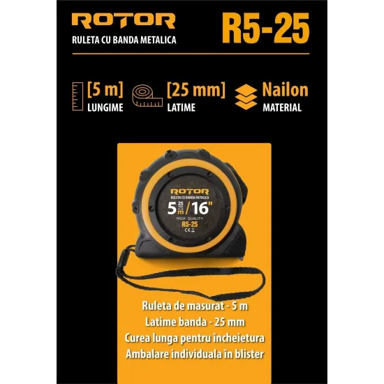 Pachet Nivela Laser 4D ROTOR R4DT-DM-M, 16 linii 4x360 grade + Ruleta ROTOR R5-25 de 5 m CADOU
