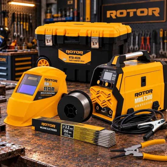 Pachet Aparat Sudura Invertor ROTOR MMLT-300, MIG MMA LIFT-TIG + Masca Automata, Consumabile si Troler Scule RTB-4026
