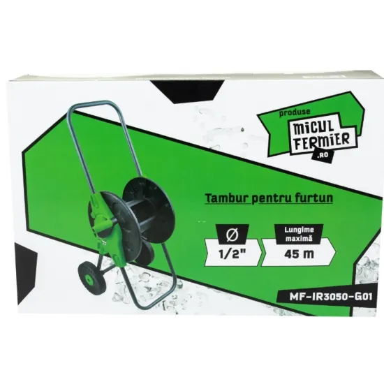 Tambur pentru furtun Micul Fermier MF-IR3050-G01 lungime maxima furtun 45m, 1/2", cu roti