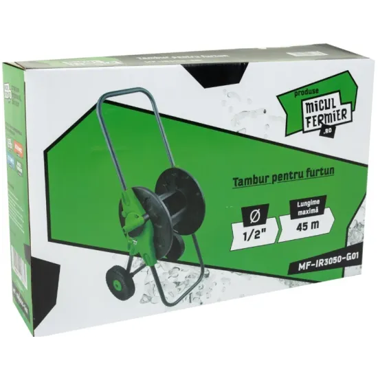 Tambur pentru furtun Micul Fermier MF-IR3050-G01 lungime maxima furtun 45m, 1/2", cu roti