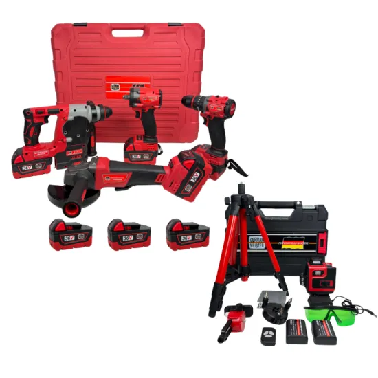 Pachet Profesional German Meister – Trusa 4 in 1 Brushless cu 3 Acumulatori 36V 8Ah + Nivela Laser 4D 360° Verde cu Trepied și Accesorii.