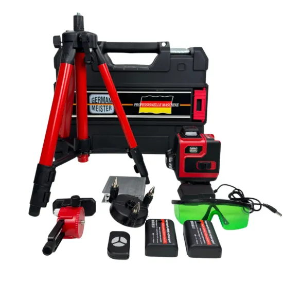 Pachet Profesional German Meister – Trusa 4 in 1 Brushless cu 3 Acumulatori 36V 8Ah + Nivela Laser 4D 360° Verde cu Trepied și Accesorii.