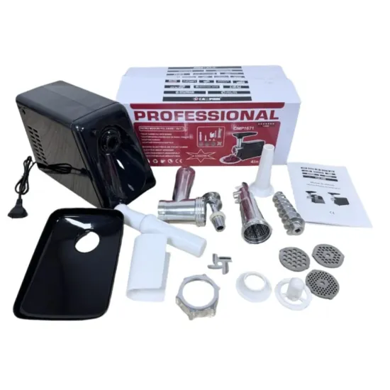 Masina de tocat carne 4 in 1 Ural Campion, 7 stele , 3500W, 3 site incluse, accesoriu rosii, carnati, chitele kebe, Neagra