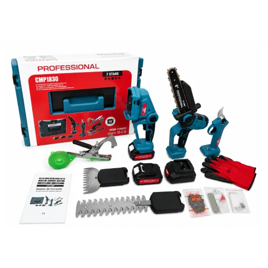 Set Profesional 5 in 1 pe Acumulator ALTAI Campion PRO - 48V / 6Ah, 2 Acumulatori, Fierastrau, Foarfeca crengi, Masina de tuns gard viu/ gazon Aparat vita-de-vie