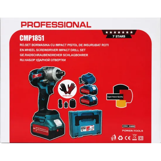Masina de insurubat Cheie cu impact 48V 10Ah , cu 2 acumulatori si accesorii CAMPION PROFESSIONAL CMP1851