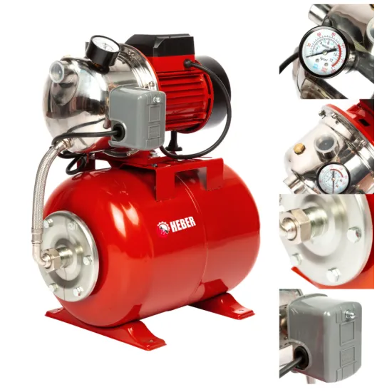 Hidrofor de mare putere Heber®, AUTOJS80, 24L, 1000W, 50l/min, H refulare 40m, pompa din fonta si inox