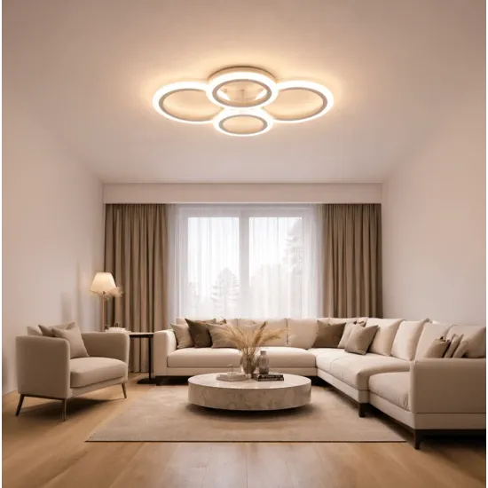 Lustra LED cu Telecomanda Betty 43W 4 Cercuri Lumina Rece/Calda/Neutra Dimabila Alb