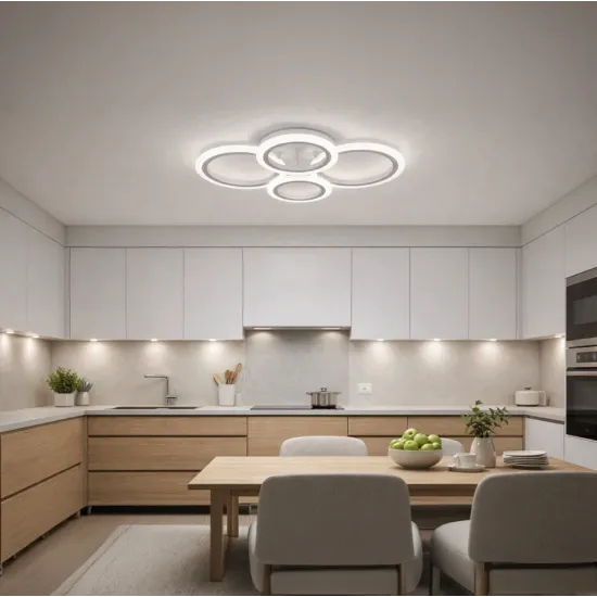 Lustra LED cu Telecomanda Betty 43W 4 Cercuri Lumina Rece/Calda/Neutra Dimabila Alb