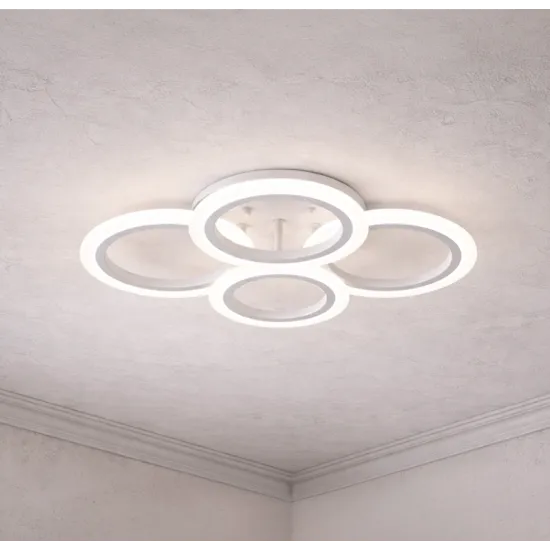 Lustra LED cu Telecomanda Betty 43W 4 Cercuri Lumina Rece/Calda/Neutra Dimabila Alb