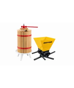 Pachet Teasc Presa Struguri si Fructe ROTOR FP-40, 40L, lemn masiv de stejar + Zdrobitor Struguri Manual ROTOR HGP-50, cuva 28L