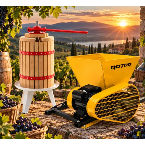 Pachet Teasc Presa Struguri si Fructe ROTOR FP-30, 30 L, lemn masiv de stejar + Zdrobitor Struguri Electric ROTOR HGP-60, 750W, cuva 28L