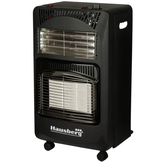 Pachet Soba pe gaz GPL (butelie) si electric Hausberg HB-1020NG, aprindere piezo-electrica, 4.2kW, Negru, Ceas butelie, 1m furtun gaz MN2015 si 2 coliere furtun