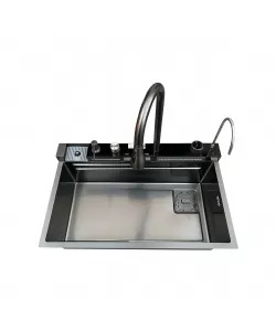 Set chiuveta multifunctionala HAUSBERG din otel inoxidabil, baterie dubla, cuva perforata fructe/legume, cuva universala cu dop scurgere, tocator, 750x460x220 mm, accesorii incluse, Negru Set chiuveta multifunctionala HAUSBERG din otel inoxidabil, baterie dubla, cuva perforata fructe/legume, cuva universala cu dop scurgere, tocator, 750x460x220 mm, accesorii incluse, Negru