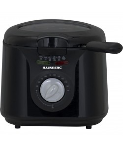 Friteuza HAUSBERG , 1450 W, 2.5 litri, termostat reglabil 0 - 190 grade C, filtru detasabil din otel inoxidabil, cos cu ulei, protectie supraincalzire, picioare antiderapante, Negru