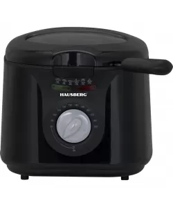 Friteuza HAUSBERG , 1450 W, 2.5 litri, termostat reglabil 0 - 190 grade C, filtru detasabil din otel inoxidabil, cos cu ulei, protectie supraincalzire, picioare antiderapante, Negru