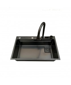 Set chiuveta multifunctionala HAUSBERG  din otel inoxidabil, baterie dubla, cuva perforata fructe/legume, cuva universala cu dop scurgere, tocator, 750x460x220 mm, accesorii incluse, Negru Set chiuveta multifunctionala HAUSBERG  din otel inoxidabil, baterie dubla, cuva perforata fructe/legume, cuva universala cu dop scurgere, tocator, 750x460x220 mm, accesorii incluse, Negru