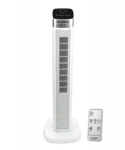 Ventilator Turn Digital cu Telecomanda HAUSBERG HB-5963AB, 55W, 3 Viteze, 41 Inch, Temporizator, LED, Oscilatie, Maner transport, Difuzor de parfum, Alb
