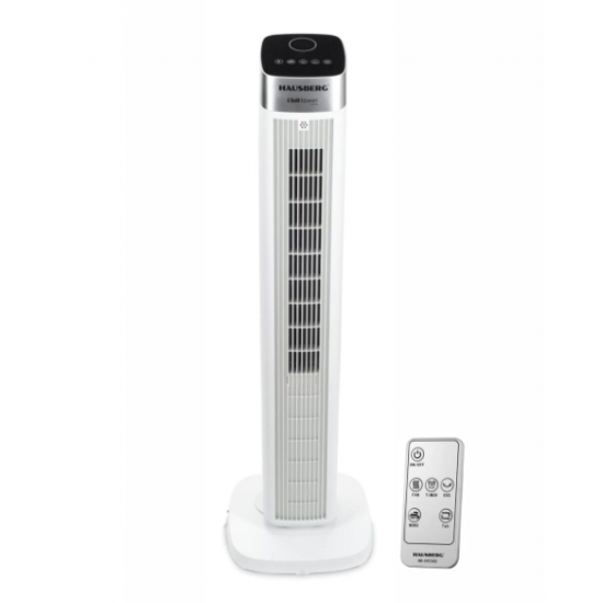 Ventilator Turn Digital cu Telecomanda HAUSBERG HB-5963AB, 55W, 3 Viteze, 41 Inch, Temporizator, LED, Oscilatie, Maner transport, Difuzor de parfum, Alb