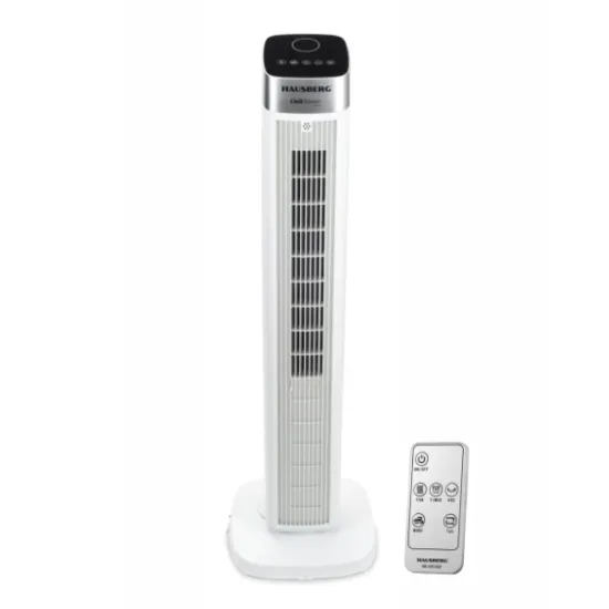 Ventilator Turn Digital cu Telecomanda HAUSBERG HB-5963AB, 55W, 3 Viteze, 41 Inch, Temporizator, LED, Oscilatie, Maner transport, Difuzor de parfum, Alb